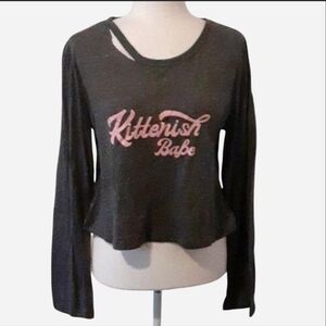 NWOT Kittenish Babe Distressed Long Sleeve T-SHIRT Size XL